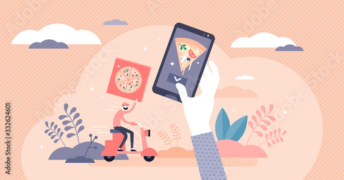 Home food delivery service concept, flat tiny person vector illustration