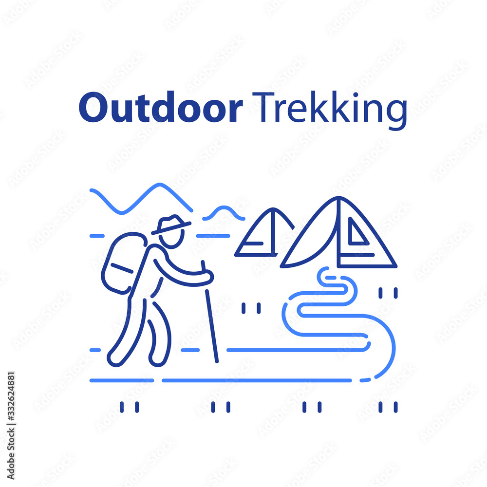 Outdoor trekking concept, nature hiking, natural tourism, ecological path, trail walking, summer camping