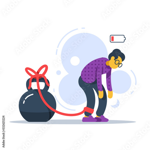Chronic tired old woman with crooked back, heavy legs, difficult walking, feeling weak, low energy, physical fatigue