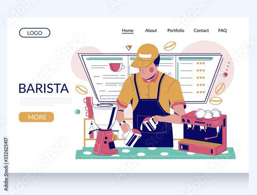 Barista vector website landing page design template