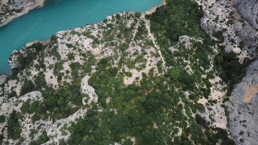 Aerial view of pristine turquoise Verdon Gorge from above france Aerial view of pristine turquoise Verdon Gorge from above france