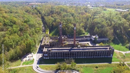 Wallpaper Mural Drone Abandoned Red Brick Munitions Factory in Woods Forest Autumn Torontodigital.ca