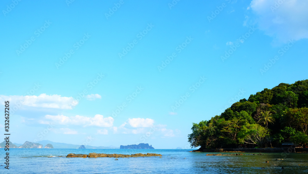 Fototapeta premium Moutain and island view beach with cloud sky on summer holiday season.