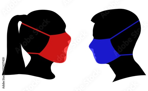 Silhouette of human head and protective medical mask