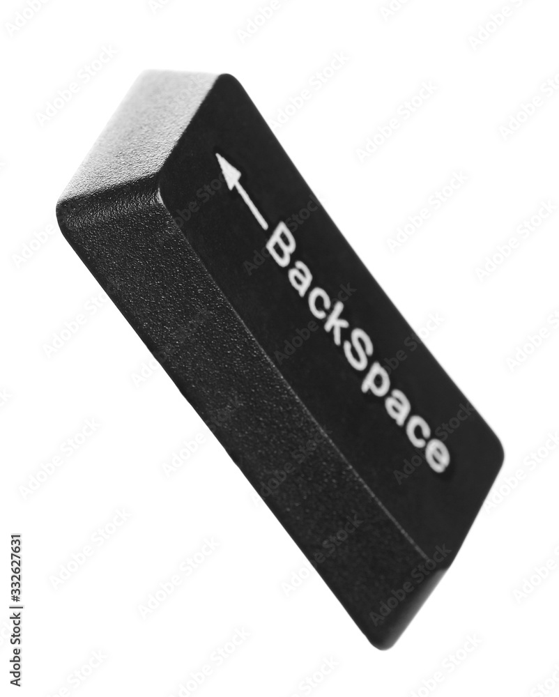 BackSpace key, control button computer keyboard isolated on white background and texture, clipping path BackSpace key, control button computer keyboard isolated on white background and texture, clipping path
