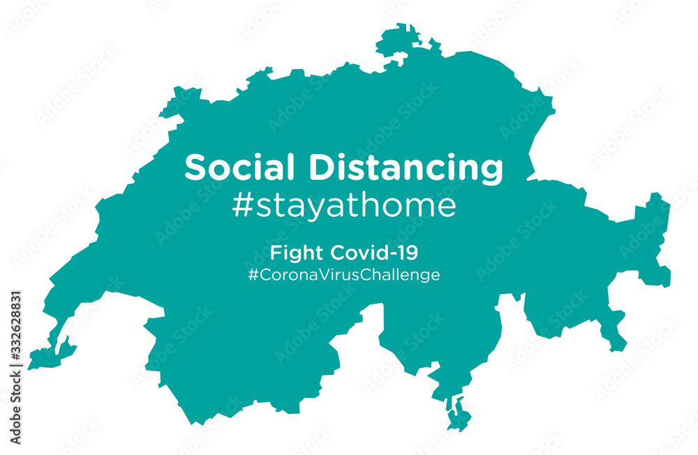 Switzerland map with Social Distancing #stayathome tag