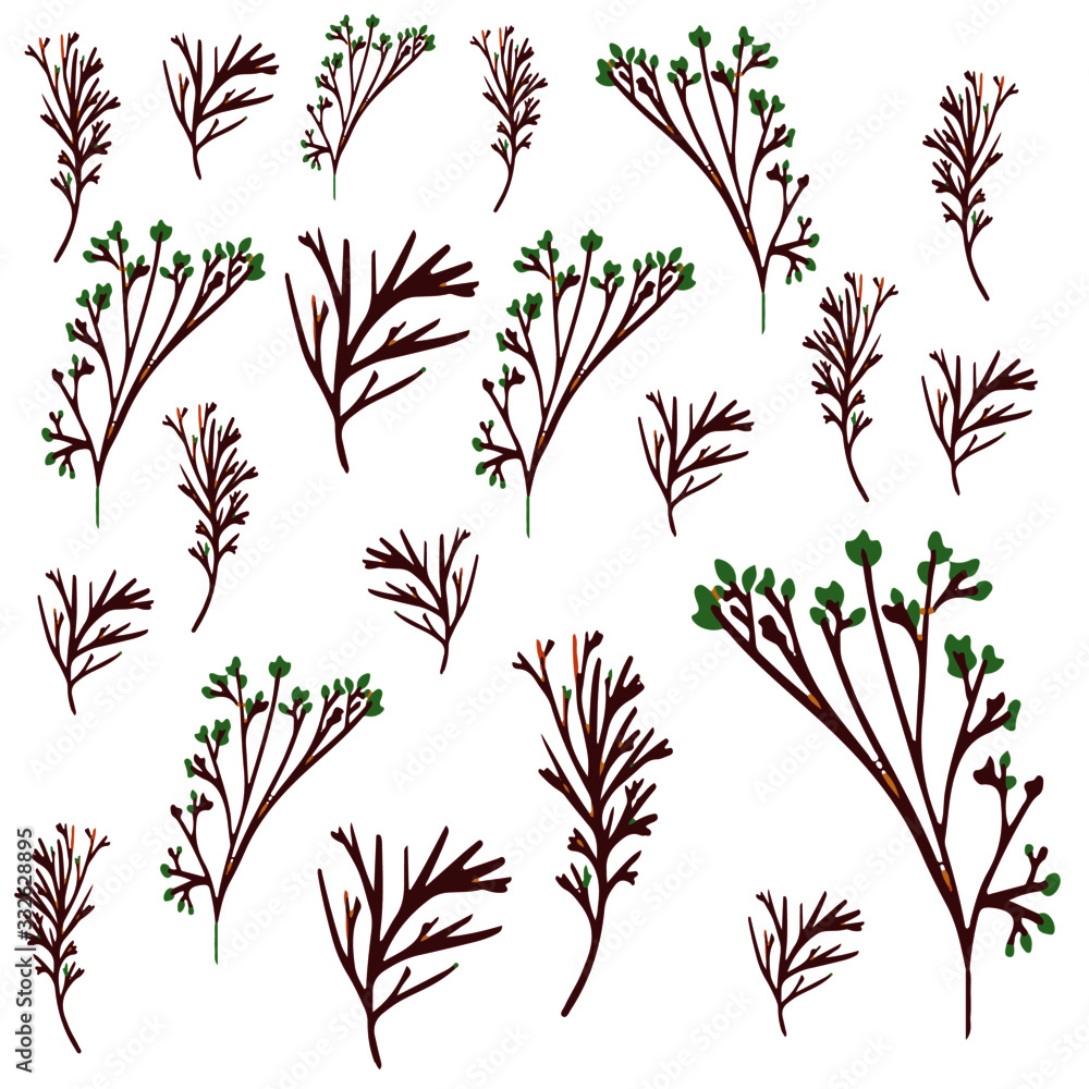 pattern with branches and leaves in cartoon style