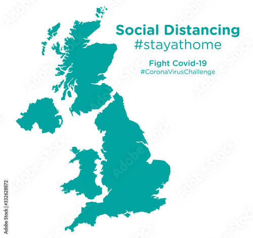 United Kingdom map with Social Distancing #stayathome tag