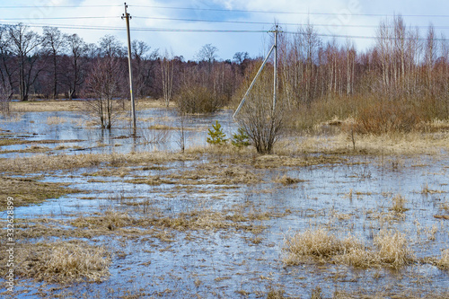field flooded with water during the spring flood of rivers