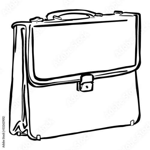 Sketched isolated outline old briefcase in doodle style