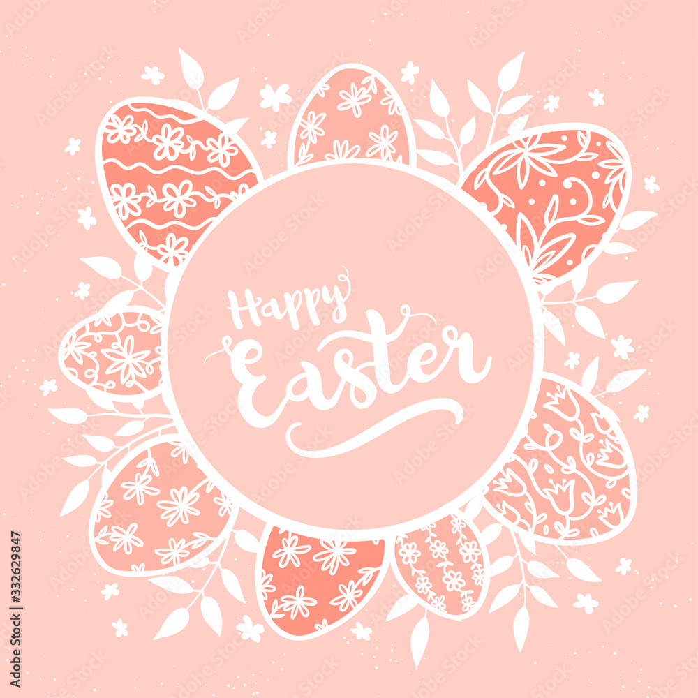 Cute hand drawn easter eggs with floral pattern great for web banners, greeting cards - vector design Cute hand drawn easter eggs with floral pattern great for web banners, greeting cards - vector design