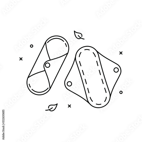Reusable menstrual cloth pads linear icon. Feminine period hygiene product. Zero waste, period, menstruation, women's health, feminism concept. Eps 10 vector illustration.
