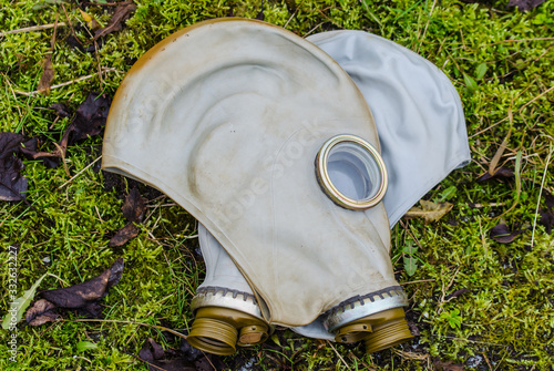 Conceptual symbol of love, valentine of two lovers of gas masks. photo