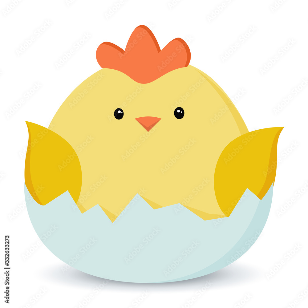 Chicken icon. A sweet yellow Easter chick is sitting waiting for Easter. Vector illustration in simple flat style.