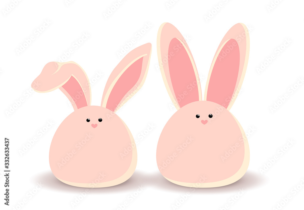 Fototapeta premium Rabbit card. Sweet pink easter bunnys sitting waiting for Easter. Vector illustration in simple flat style.