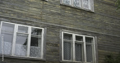 Wallpaper Mural White windows with curtains on  house's wooden wall Torontodigital.ca