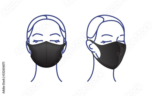 Protective mask. Dust mask on woman face. Air pollution vector illustration