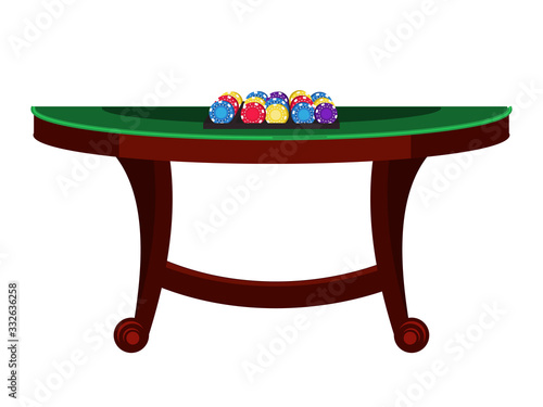 Vector illustration poker green table and chips