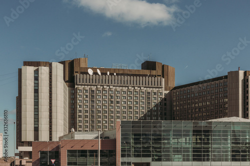 Geometric hotel building under the sunshine