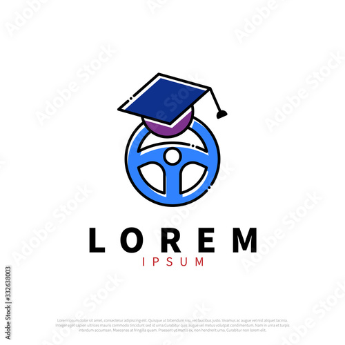 Steering wheel  with a graduation cap for driving school concept. Pixel-aligned, Pixel Perfect, Editable Stroke, Easy Scalablility