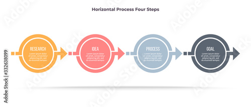 Business infographics. Timeline with 4 steps, options, circles. Vector template.