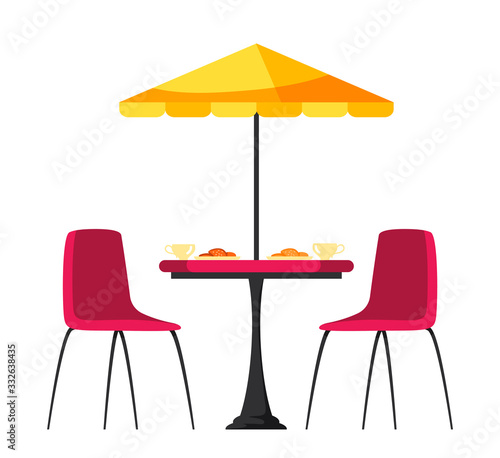 Vector illustration cafe table, breakfast, chair