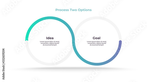 Business infographics. Timeline with 2 steps, options, circles. Vector template.