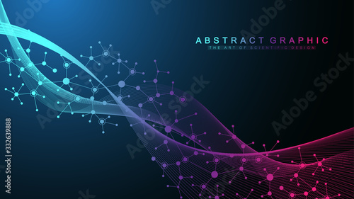 Colorful molecules background. DNA helix, DNA strand, DNA Test. Molecule or atom, neurons. Abstract structure for science or medical background, banner. Scientific molecular vector illustration