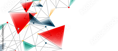 Line points connections, triangular technology design. Abstract geometric background