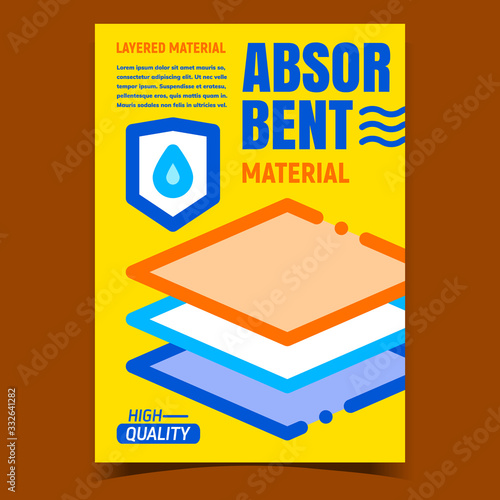 Absorbent Material Promo Advertising Poster Vector. Waterproof Layered Material. Baby Diapers, Napkin, Sanitary Pad Water And Moisture Protective Layers Concept Template Stylish Color Illustration