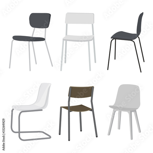 Set of Chair and comfortable Furniture Armchair isolated object Vector
