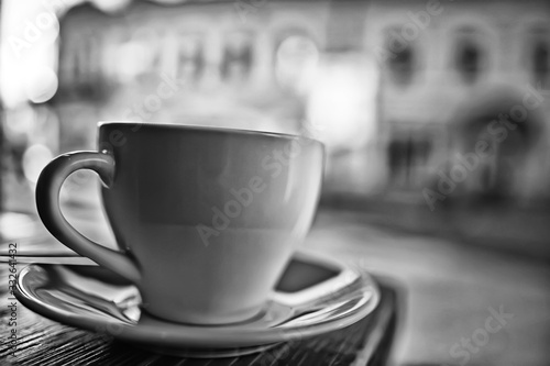 cup in an outdoor cafe   breakfast concept in a cafe  coffee  tea  morning drink