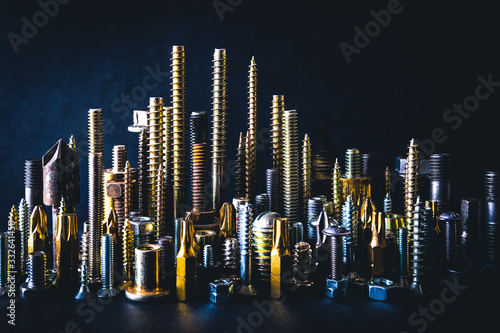 Screw, nuts and bolts city skyline photo