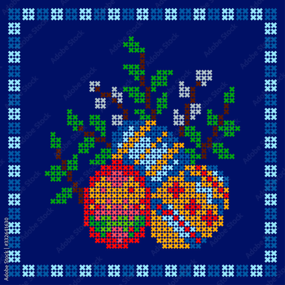 Happy Easter Card! Embroidered pattern. Vector illustration for web design or print. Happy Easter Card! Embroidered pattern. Vector illustration for web design or print.
