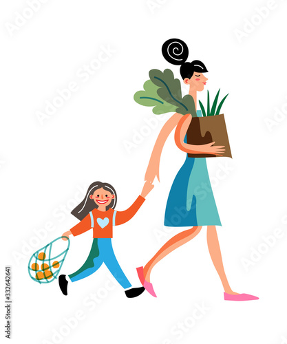 Vector characters family shopping at farm market