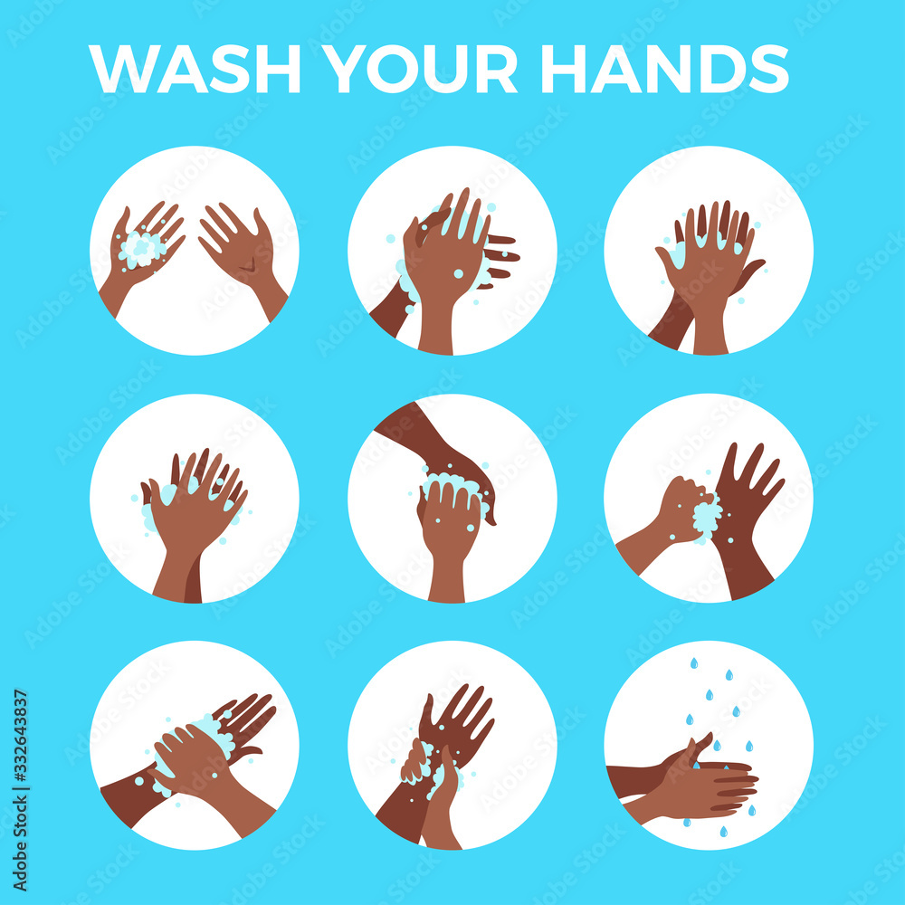Washing hands with soap and water properly cartoon vector illustration ...