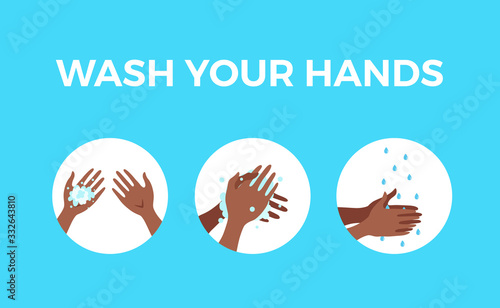 Washing hands with soap and water properly cartoon vector illustration