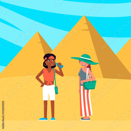 Vector characters tourists in Egypt excursion