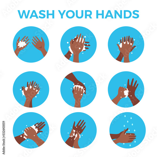 Washing hands with soap and water properly cartoon vector illustration