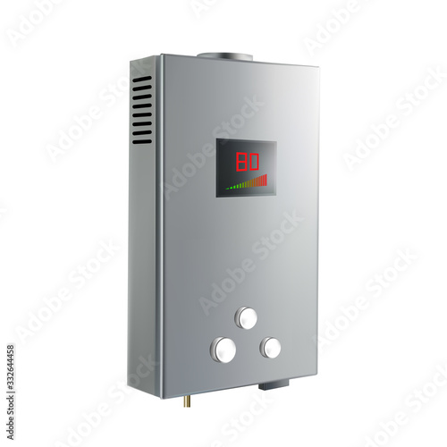 House Heater Equipment For Heating Water Vector. Blank Stylish Steel Automatical Device For Heating Room Temperature With Temp Control Electronic Screen. Mockup Realistic 3d Illustration