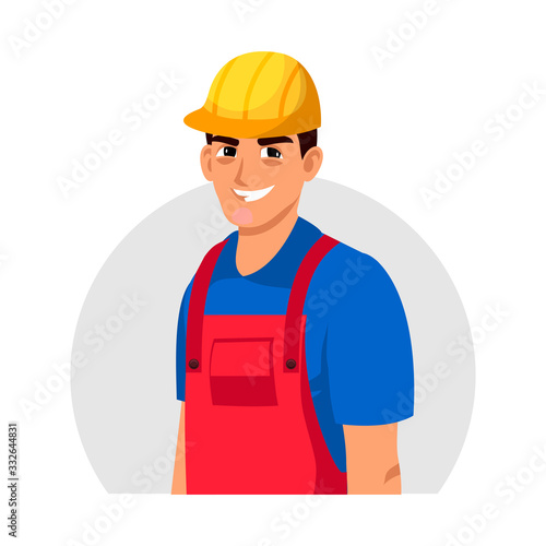 Smiling builder worker in helmet, uniform avatar