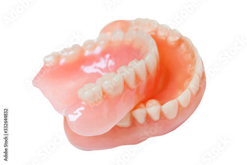 medical denture smile jaws teeth isolated on white background.