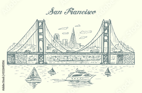 San Francisco skyline hand drawn vector illustration.