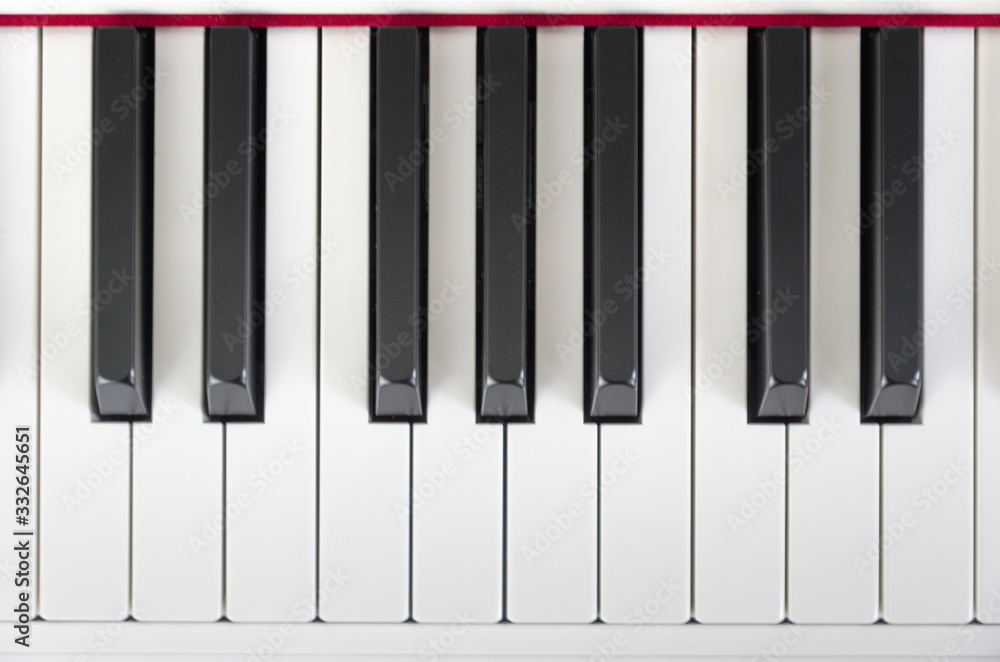 close-up of piano keys. close frontal view, black and white piano keys, viewed from above close-up of piano keys. close frontal view, black and white piano keys, viewed from above