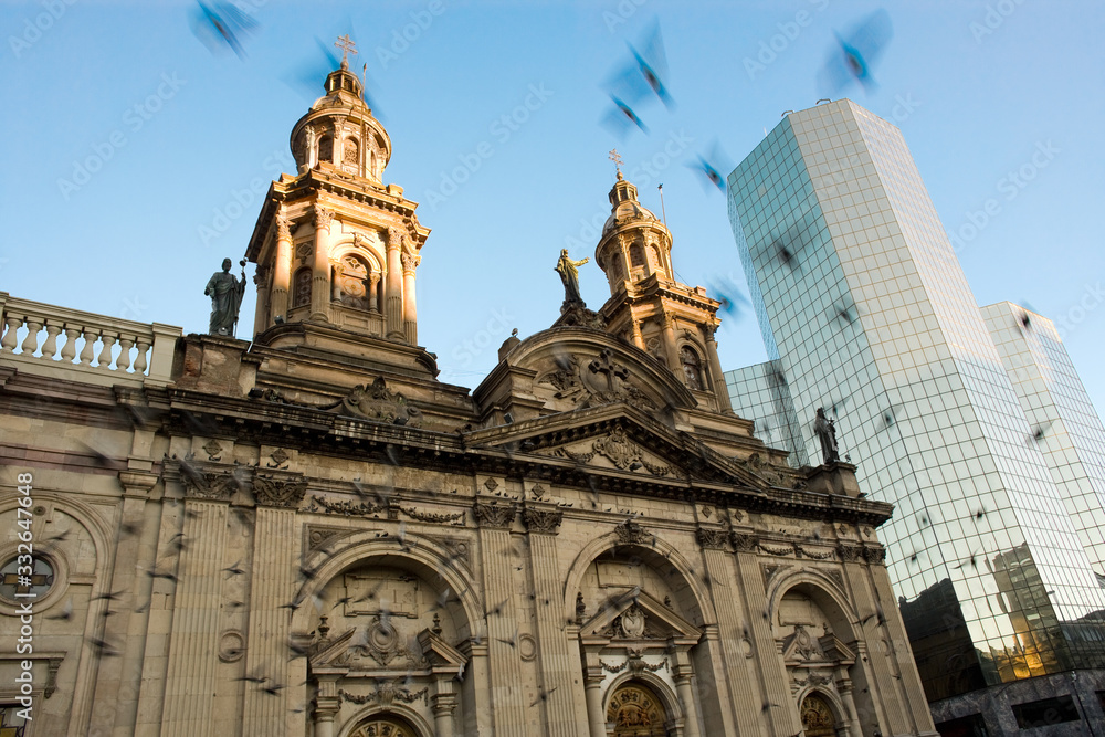 Metropolitan Cathedral at Plaza de Armas, the main square in downtown Santiago de Chile, South America