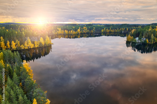 Принти на полотні Aerial view of Harvinjarvi lake in Finland