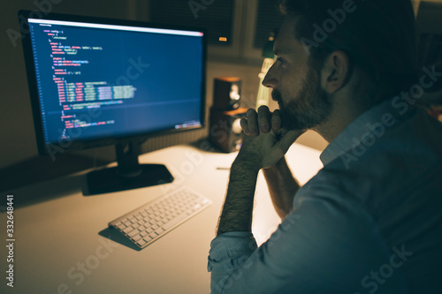 Programmer working late from his home office © yossarian6