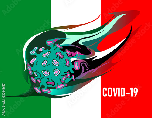 Covid-19 coronavirus outbreak and pandemic coronaviruses influenza symbol virus cell with Italian flag background