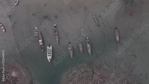 Top down aerial shot of fishing boats