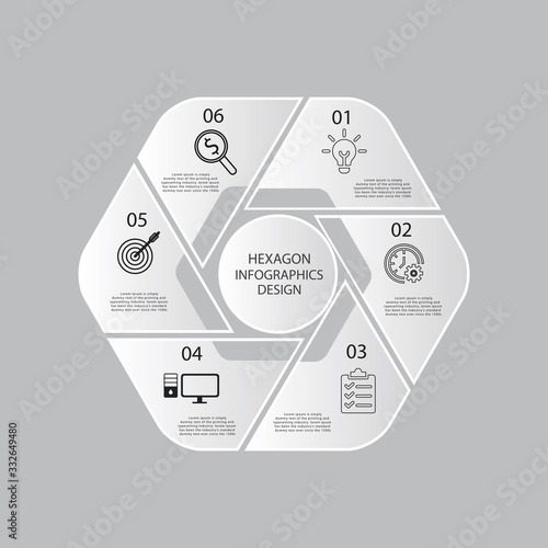Hexagon infographic design template with steps 6 for business